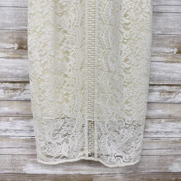 Eliza J White Lace Dress Size 4 Illusion Sheath Ivory Knee Length Graduation New - Picture 6 of 16